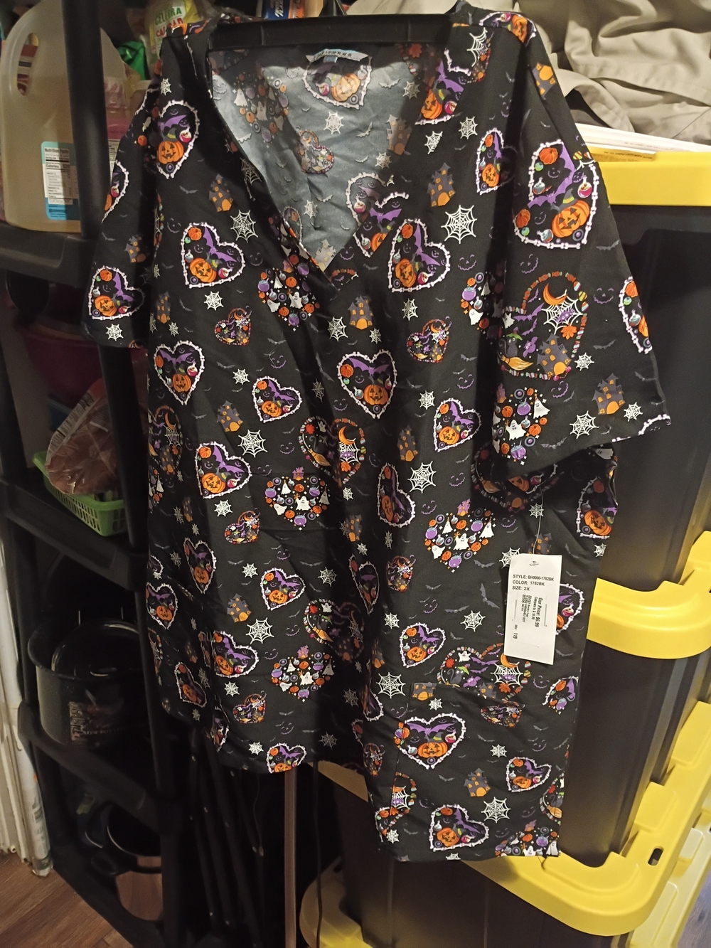Black Halloween Print Crop Top - Seasonal Button-Up